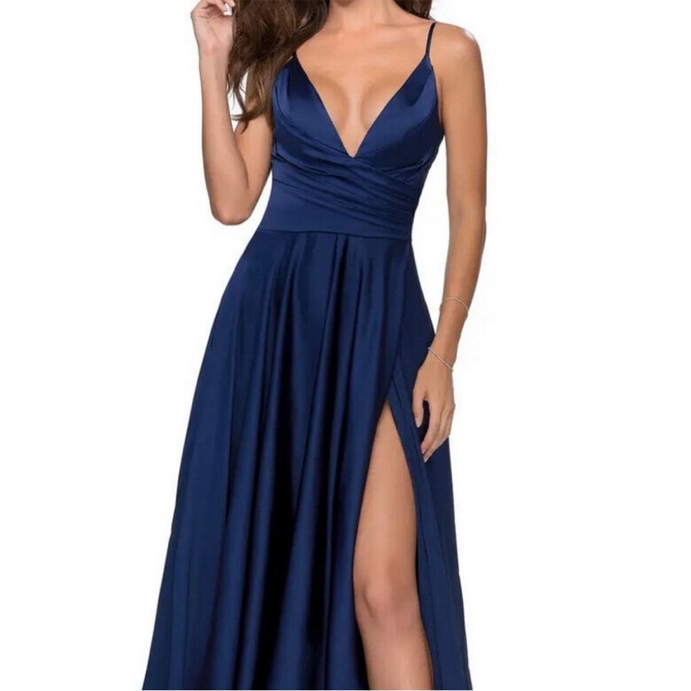 La Femme High Slit Long Satin Dress Sleeveless Full Length Formal Prom size 6 - Picture 2 of 11